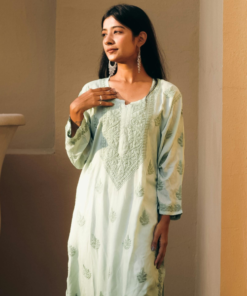Mint Green Embroidered Cotton Kurti