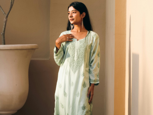 Mint Green Embroidered Cotton Kurti