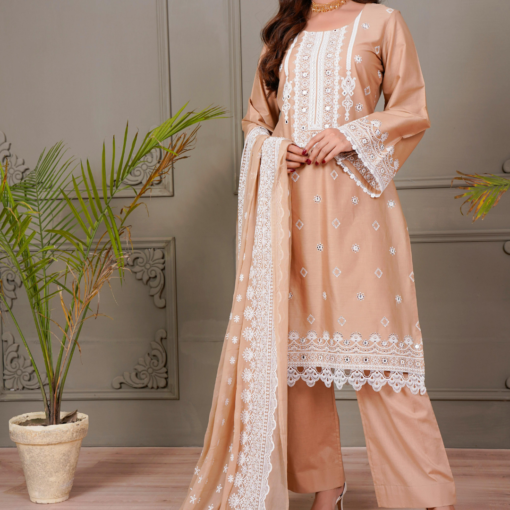Beige Embroidered Kurti Set - Image 2