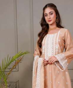 Beige Embroidered Kurti Set